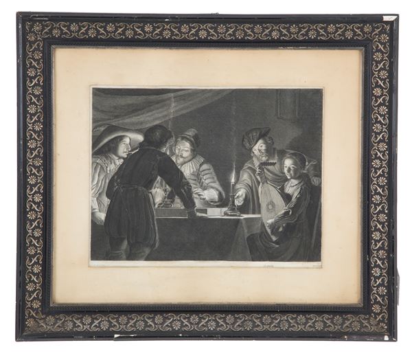 Engraving "TRIC-TRAC PLAYERS BY CANDLE LIGHT"