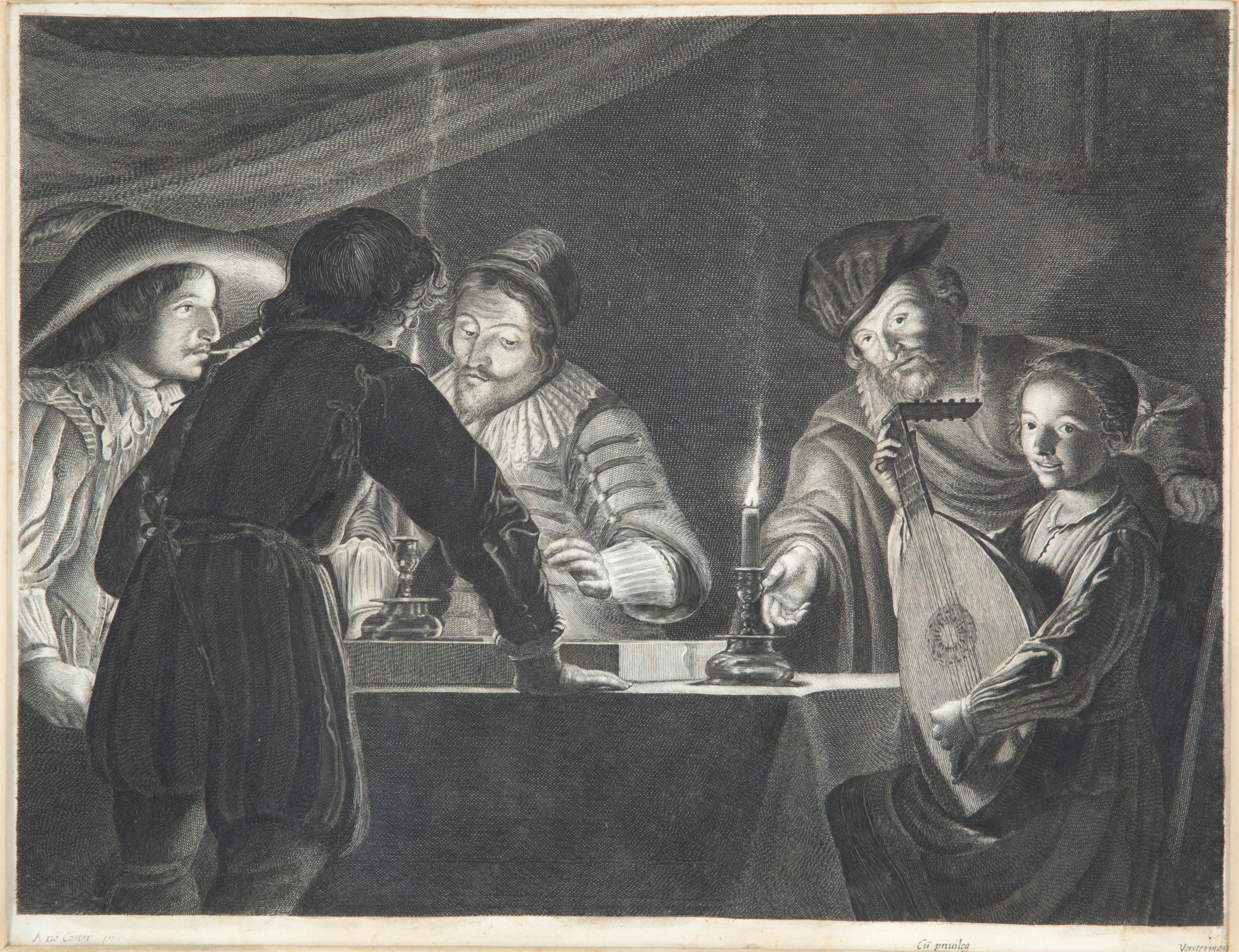 Incisione "GIOCATORI DI TRIC-TRAC A LUME DI CANDELA"