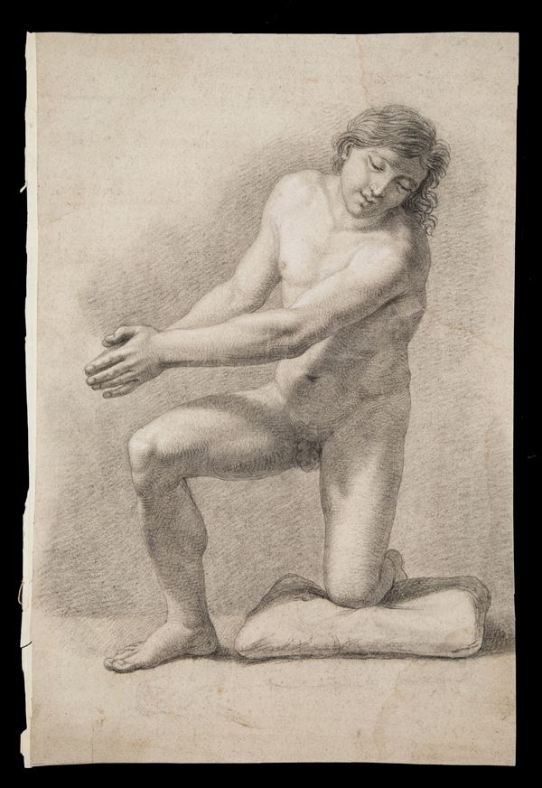 GIACOMO TRECOURT - Disegno "NUDO MASCHILE IN PREGHIERA"