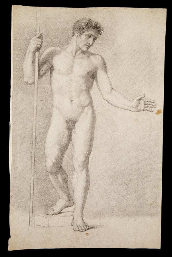 GIACOMO TRECOURT - Disegno "NUDO DI SOLDATO CON BASTONE"