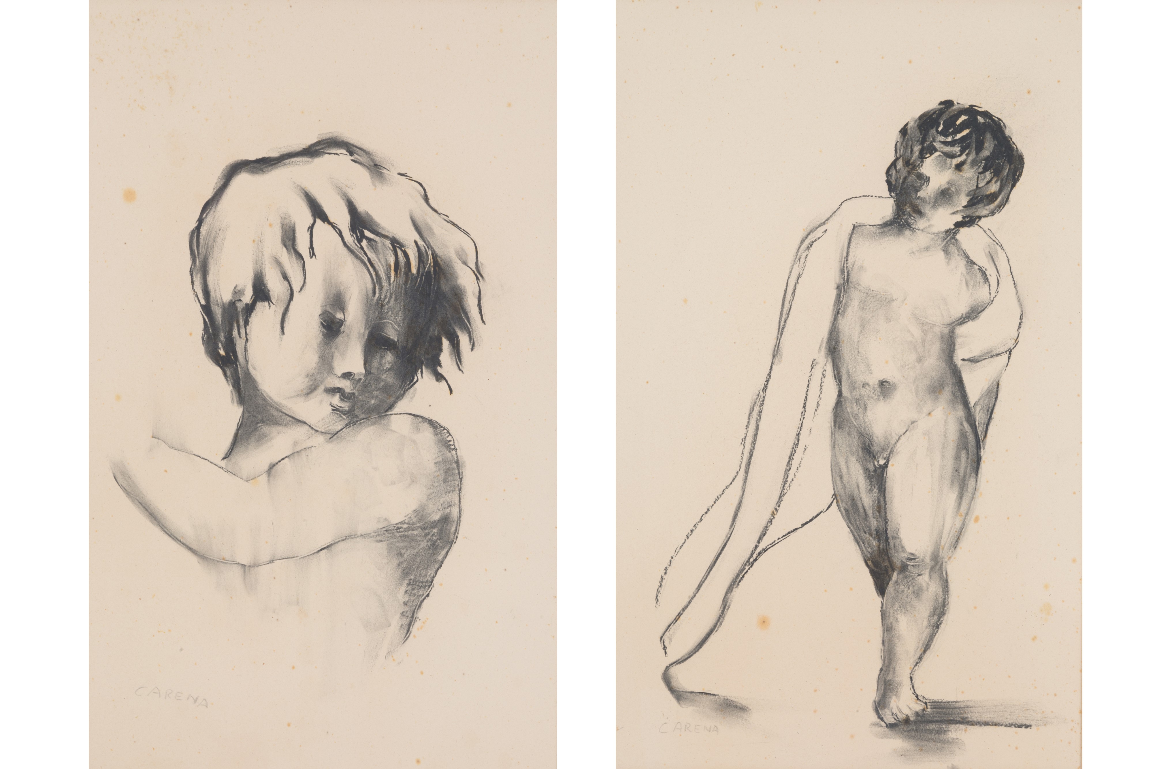Felice Carena - Coppia di Dipinti "bambini"
