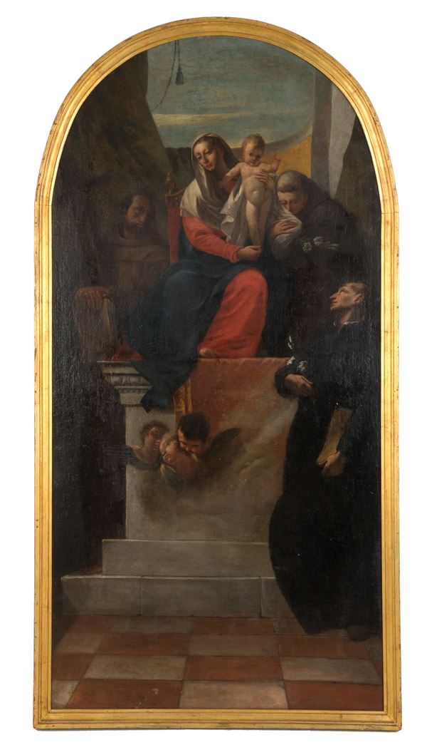 FRANCESCO ZUGNO - Dipinto "MADONNA IN TRONO CON GESU' BAMBINO E SANTI"