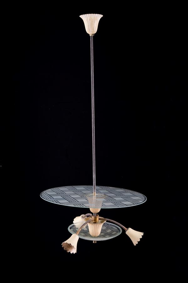 PIETRO CHIESA - Chandelier with engraved glass