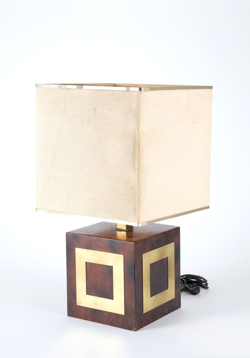 Lampada da tavolo in radica e ottone