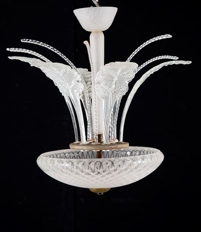 Lampadario con Sei Foglie in Vetro