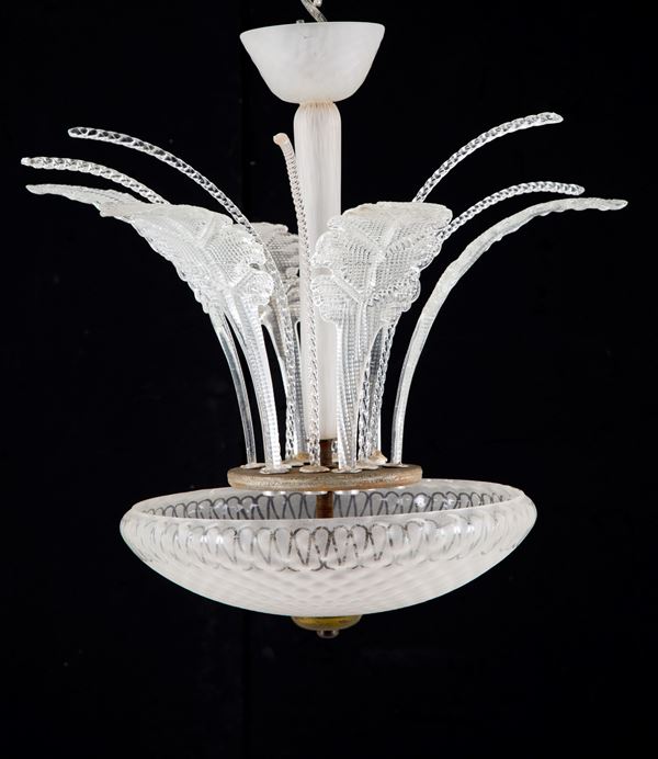 Chandelier with six glass leaves