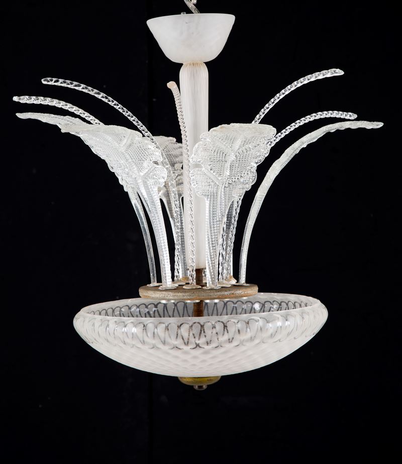 Lampadario con Sei Foglie in Vetro