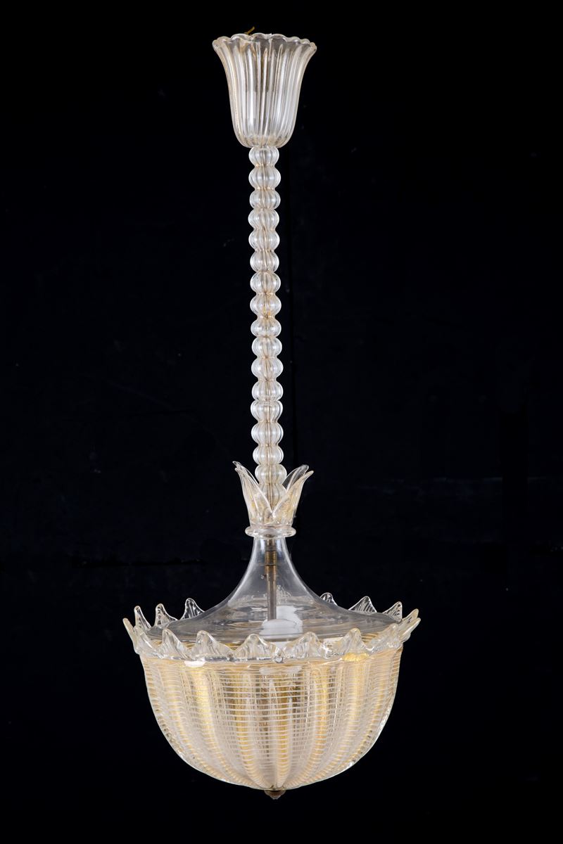 Archimede Seguso - Lampadario in Vetro Dorato