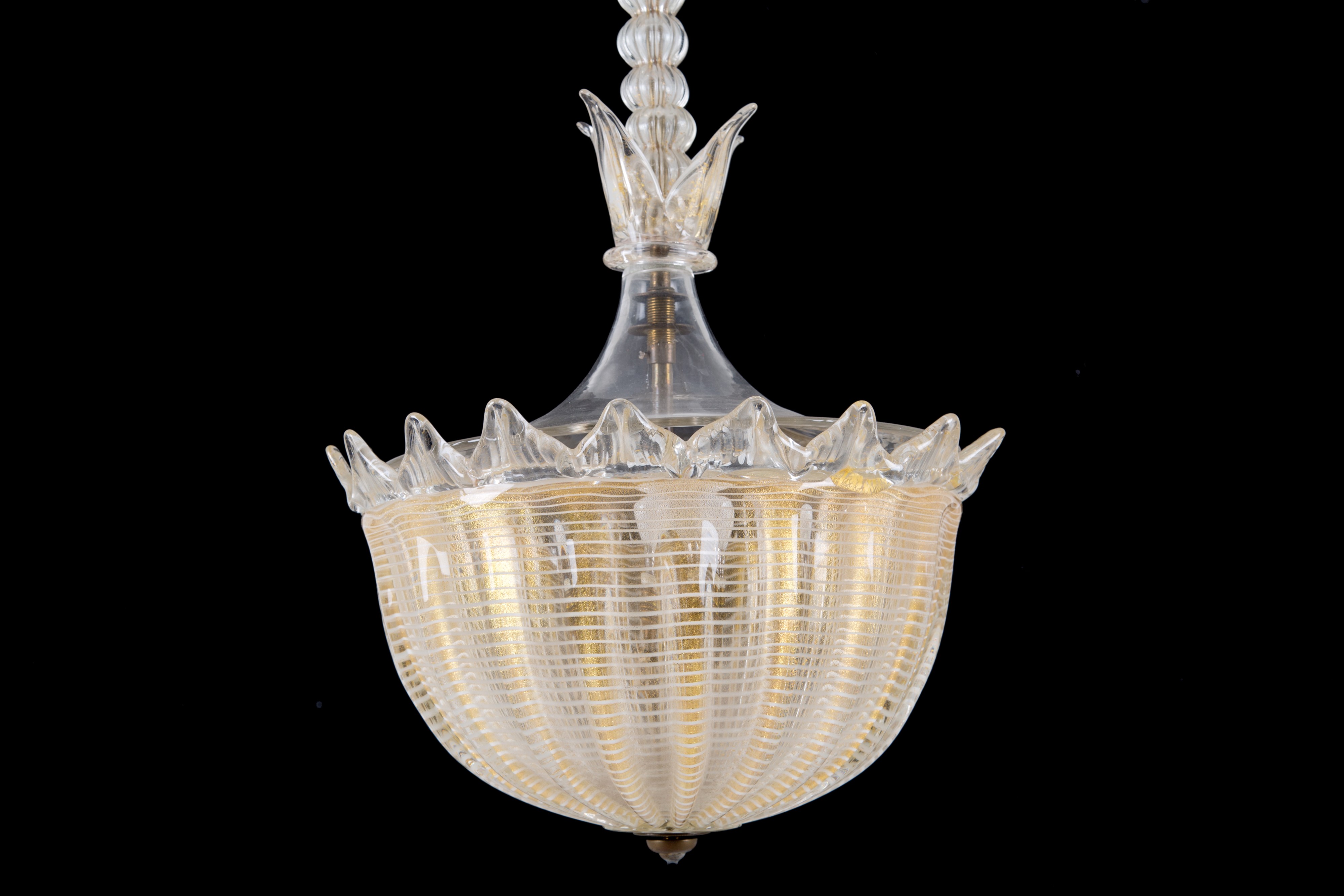 Archimede Seguso - Lampadario in Vetro Dorato