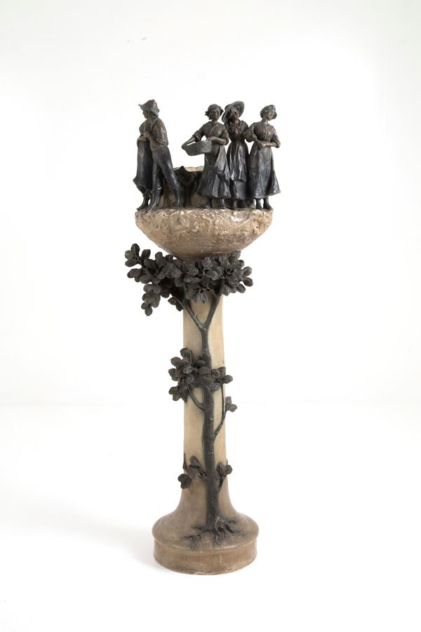 Colonna con vaso in terracotta
