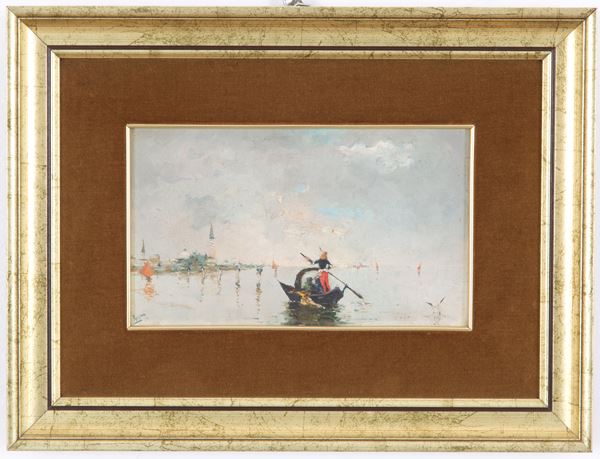 Painting "GONDOLA WITH FIGURES IN THE LAGOON"
