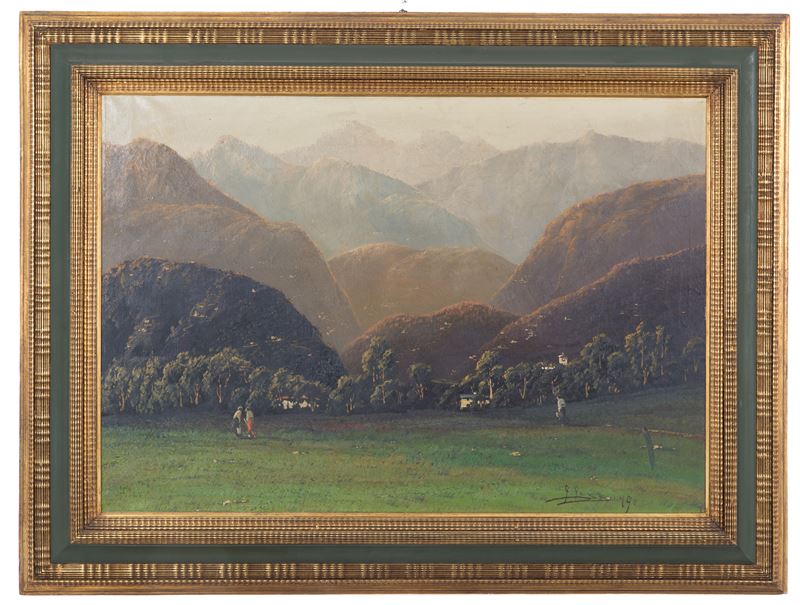Giuseppe Pessina - Dipinto "paesaggio Montano con Figure"
