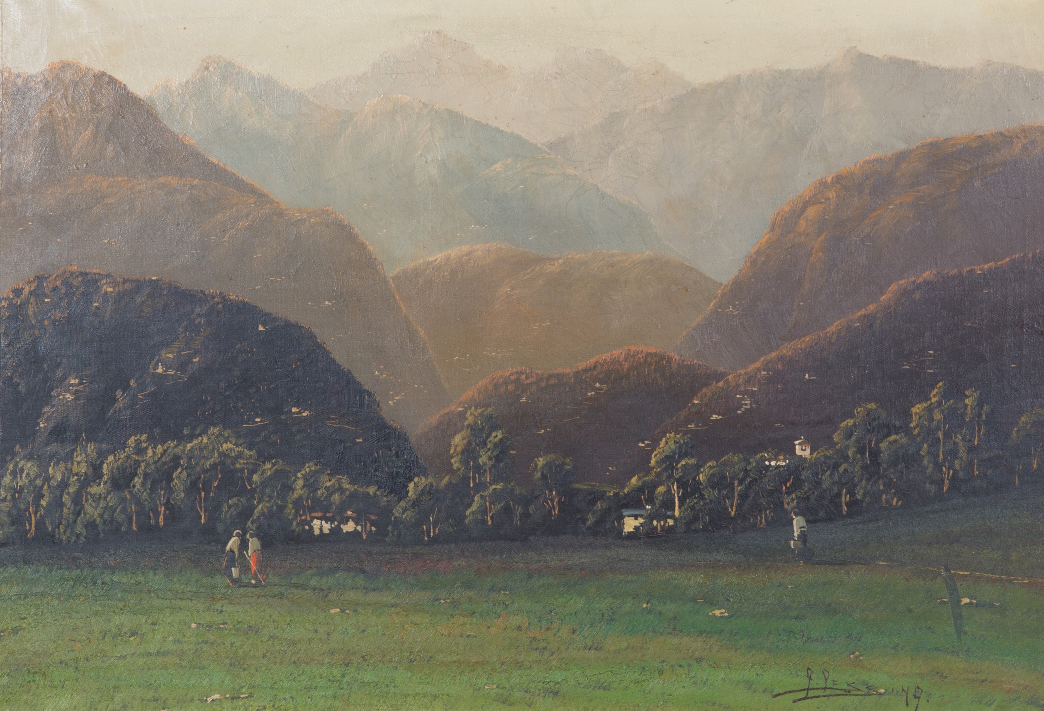 Giuseppe Pessina - Dipinto "paesaggio Montano con Figure"