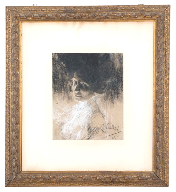 UGO VALERI - Disegno a carboncino "RITRATTO DI ELEONORA DUSE"
