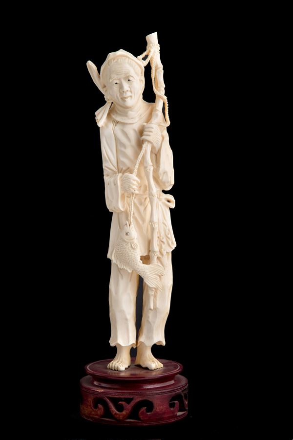 Ivory sculpture "FISHERMAN"