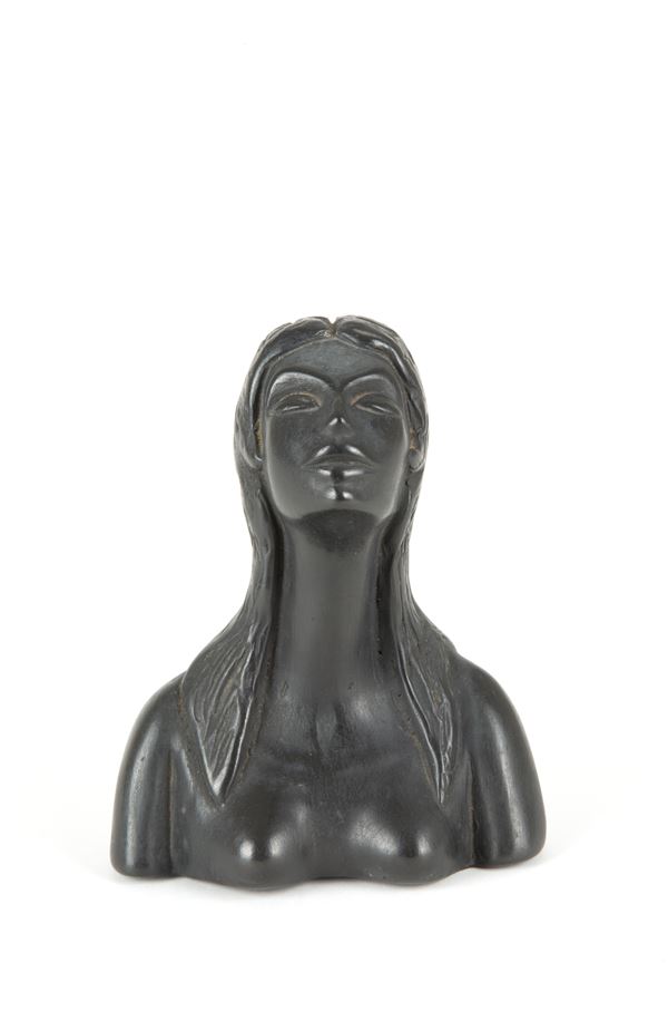 LEOPOLD ANZENGRUBER - Black ceramic sculpture "FEMALE HALF-BUST"