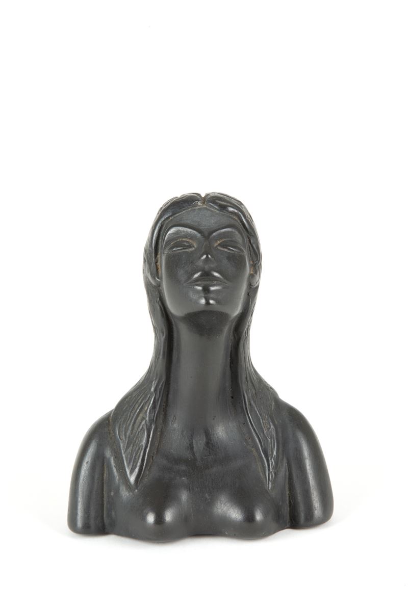 Leopold Anzengruber - Scultura in Ceramica Nera "mezzobusto Femminile"