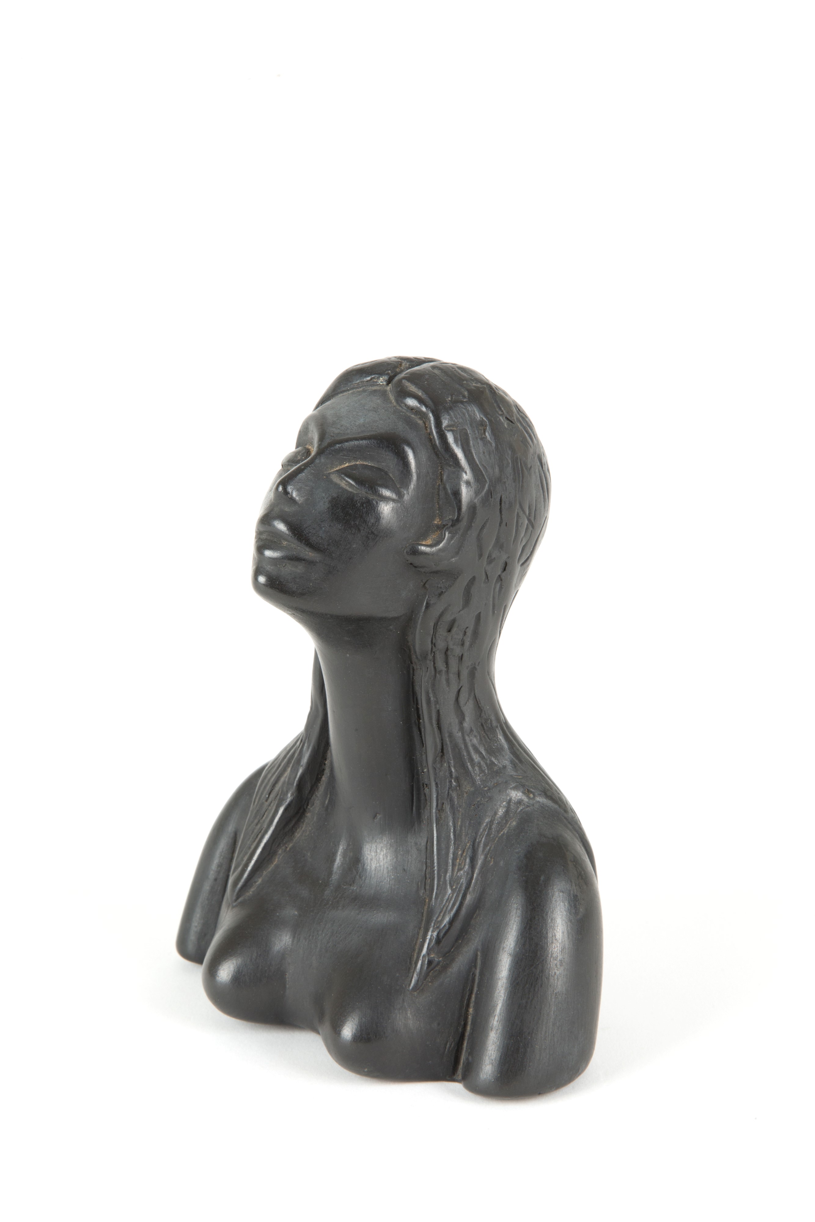 Leopold Anzengruber - Scultura in Ceramica Nera "mezzobusto Femminile"