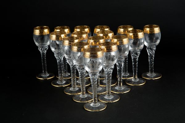 Sixteen rosolio glasses
