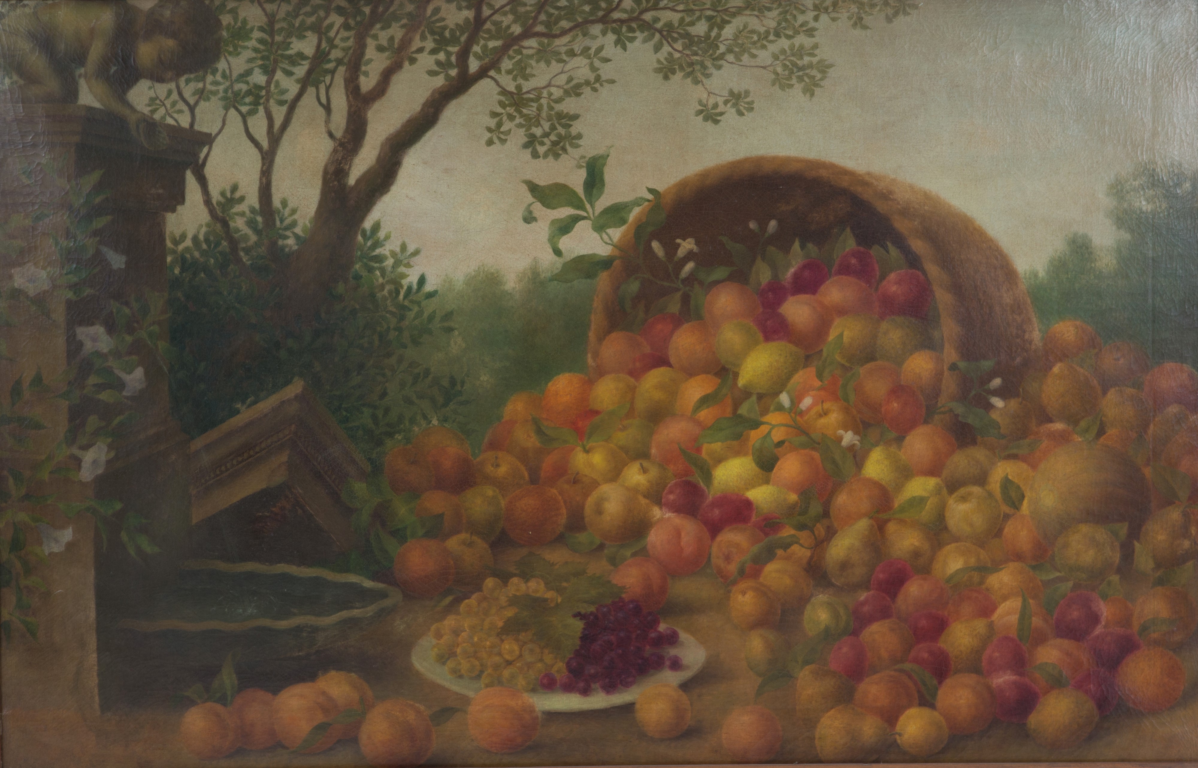 Dipinto "PAESAGGIO CON CANESTRA DI FRUTTA"