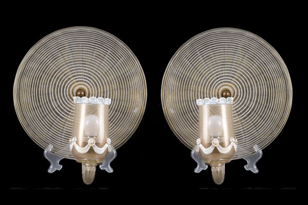 Pair of round glass wall lights