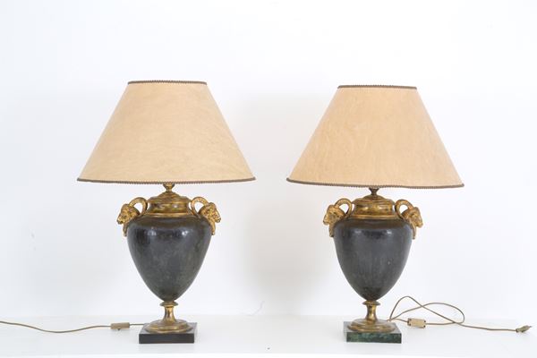 Pair of lamps with goat heads