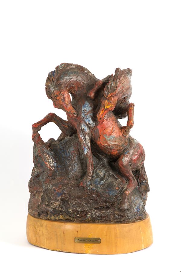 Scultura in terracotta  "CAVALLI IN MOVIMENTO". CAMILLO LAZZARI