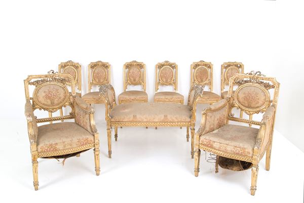 Six chairs, two armchairs and a bench. SOLEI HEBERT & C., NAPOLI