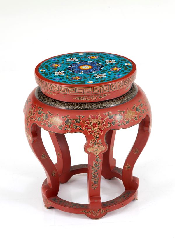 Red lacquered stool