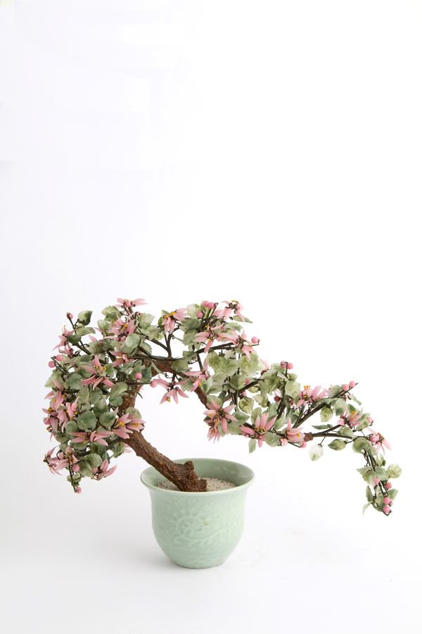 Celadon and jade porcelain vase