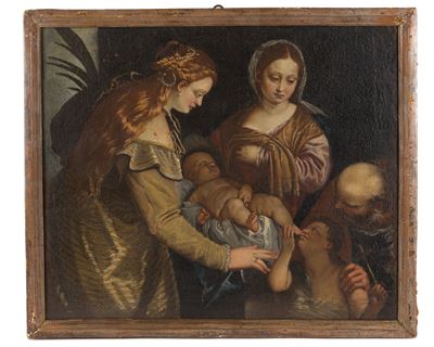 Dipinto "sacra Famiglia con i Santi Caterina e Giovannino"