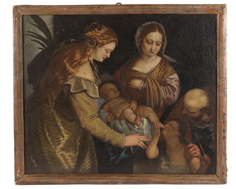 Dipinto "sacra Famiglia con i Santi Caterina e Giovannino"