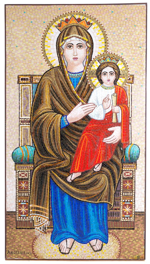 Mosaico "MADONNA CON BAMBINO IN TRONO"