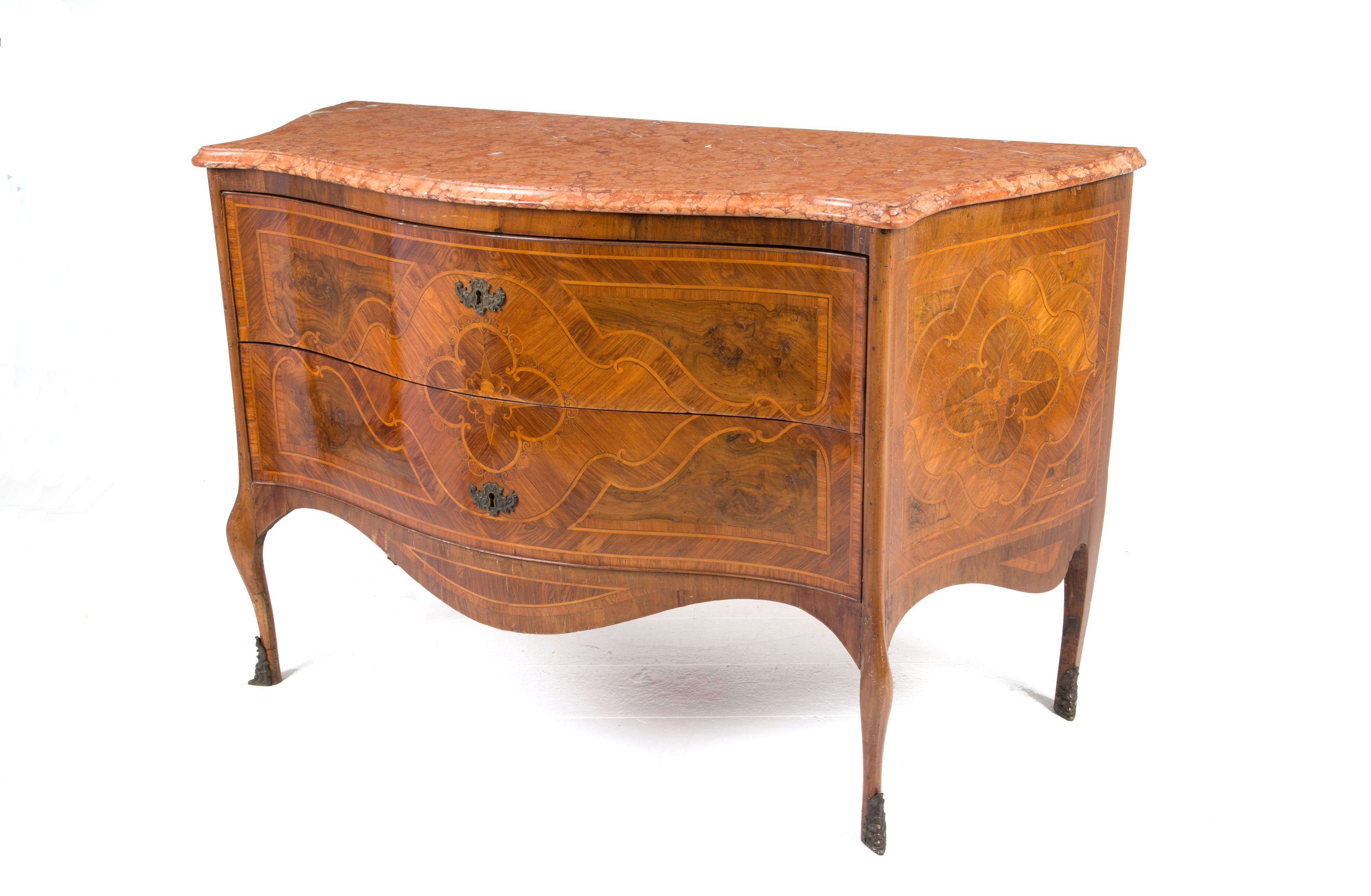 Comò mosso con piano in marmo rosso