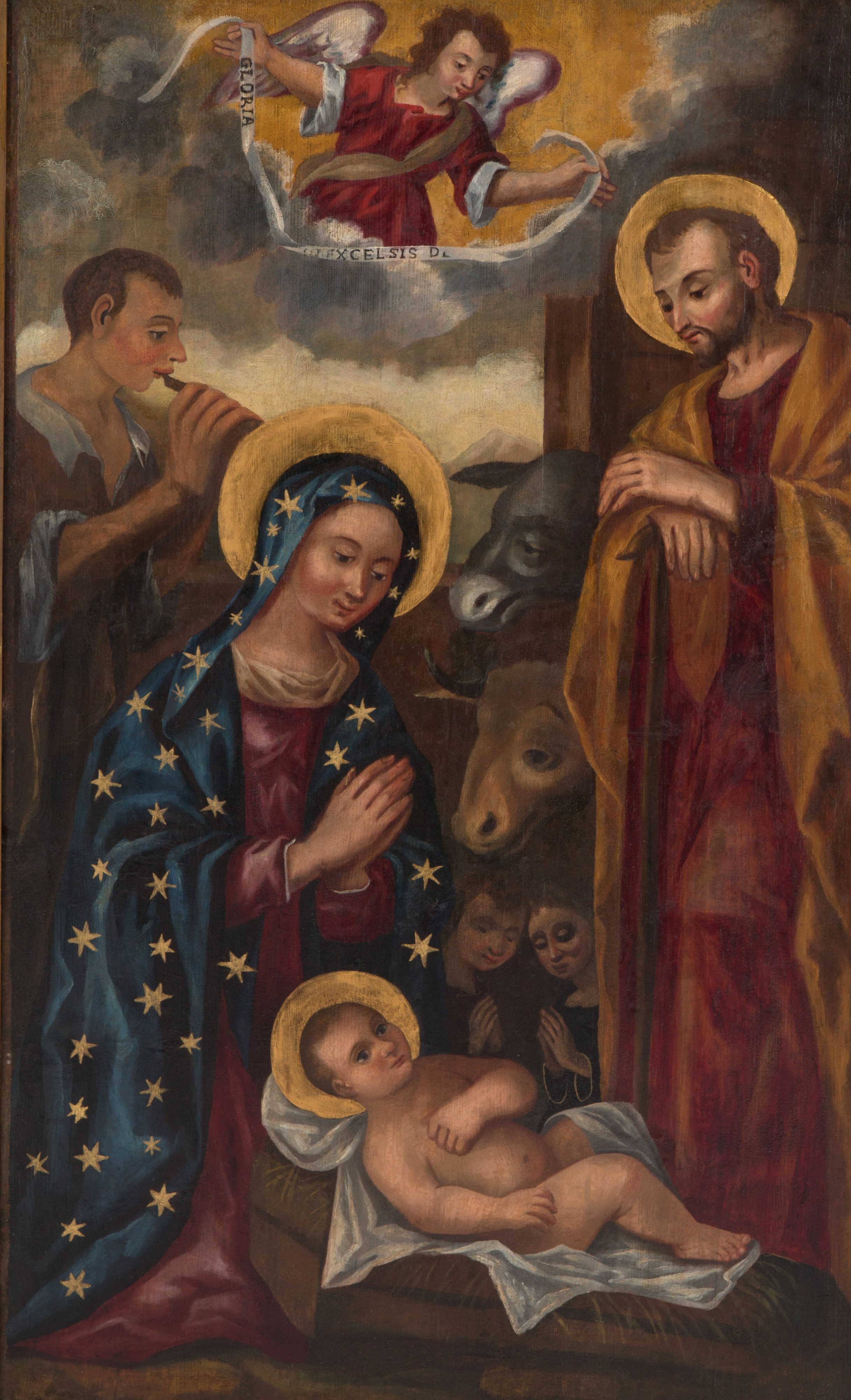 Dipinto "sacra Famiglia con Pastore e Angeli"