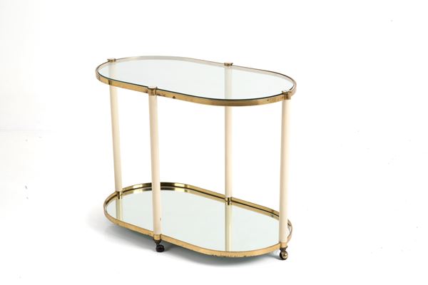 Oval trolley in glass and brass