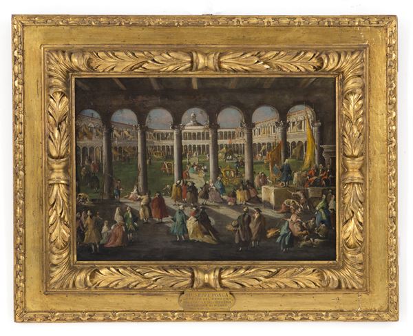 GIUSEPPE PONGA - Painting "THE PARTY OF FORGIVENESS IN THE COURTYARDS OF THE MAGGIORE HOSPITAL IN MILAN"