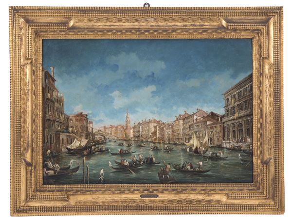 GIUSEPPE PONGA - Painting "VIEW OF THE GRAND CANAL TOWARDS THE RIALTO BRIDGE"