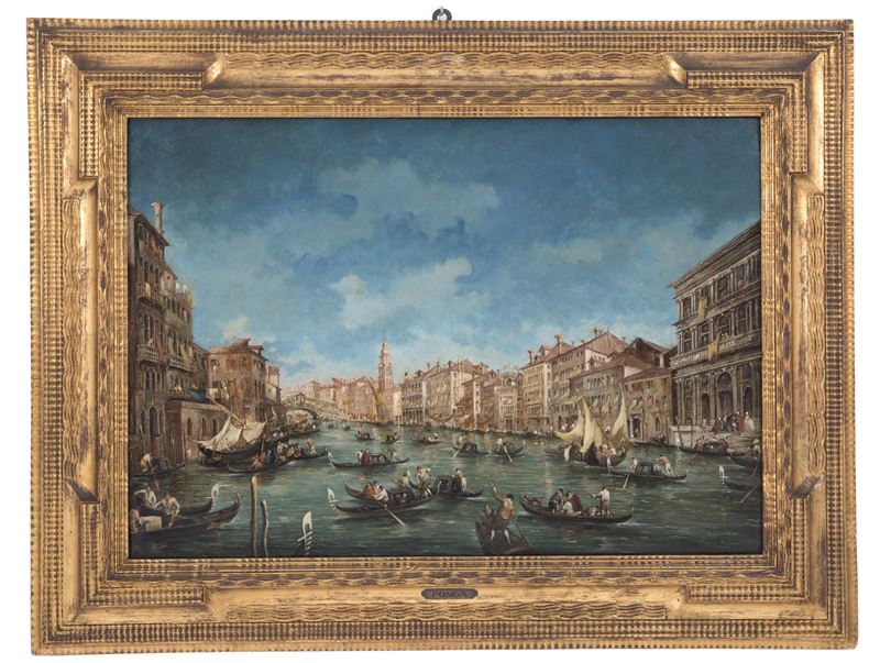 Giuseppe Ponga - Dipinto "veduta del Canal Grande Verso il Ponte di Rialto"
