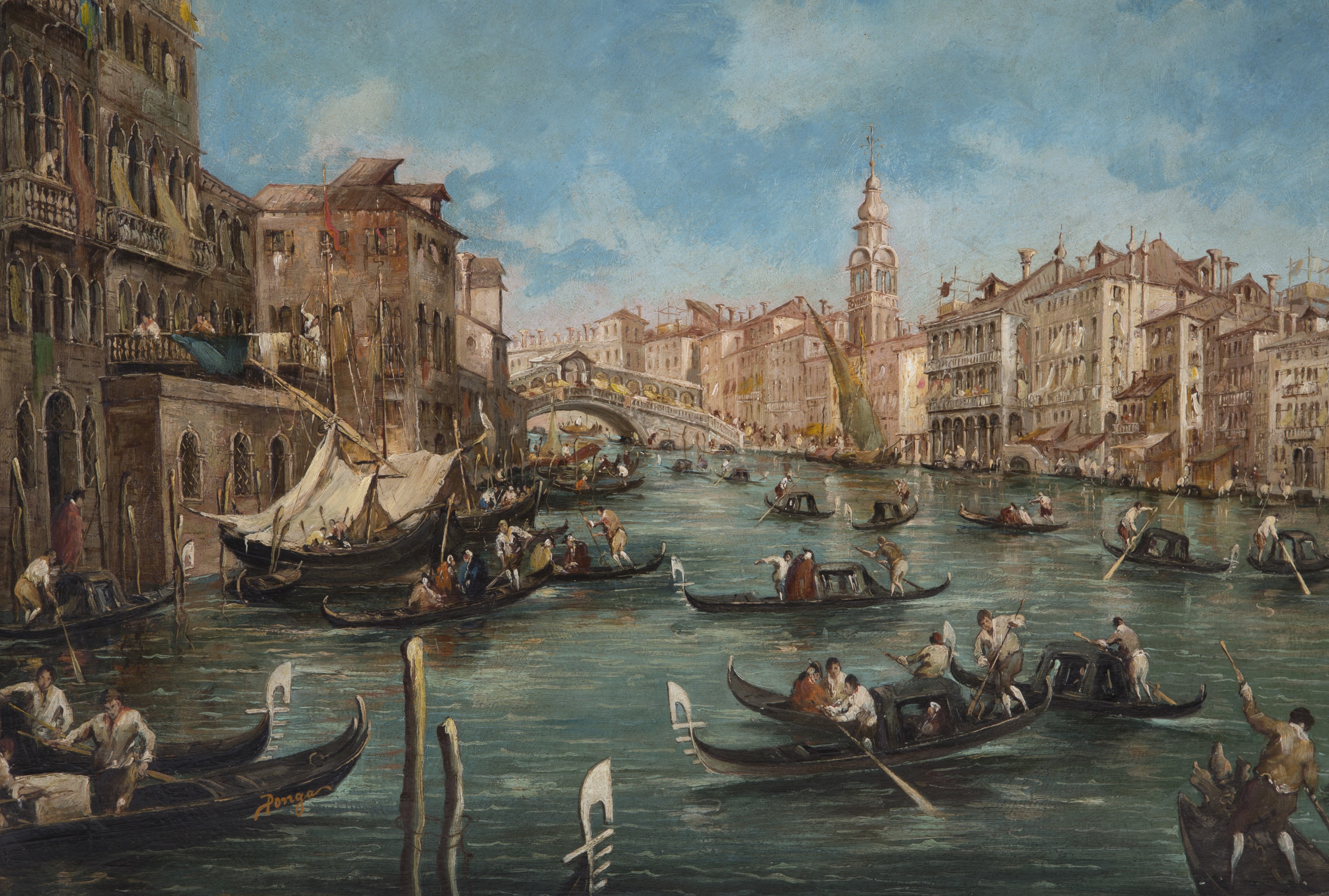 Giuseppe Ponga - Dipinto "veduta del Canal Grande Verso il Ponte di Rialto"