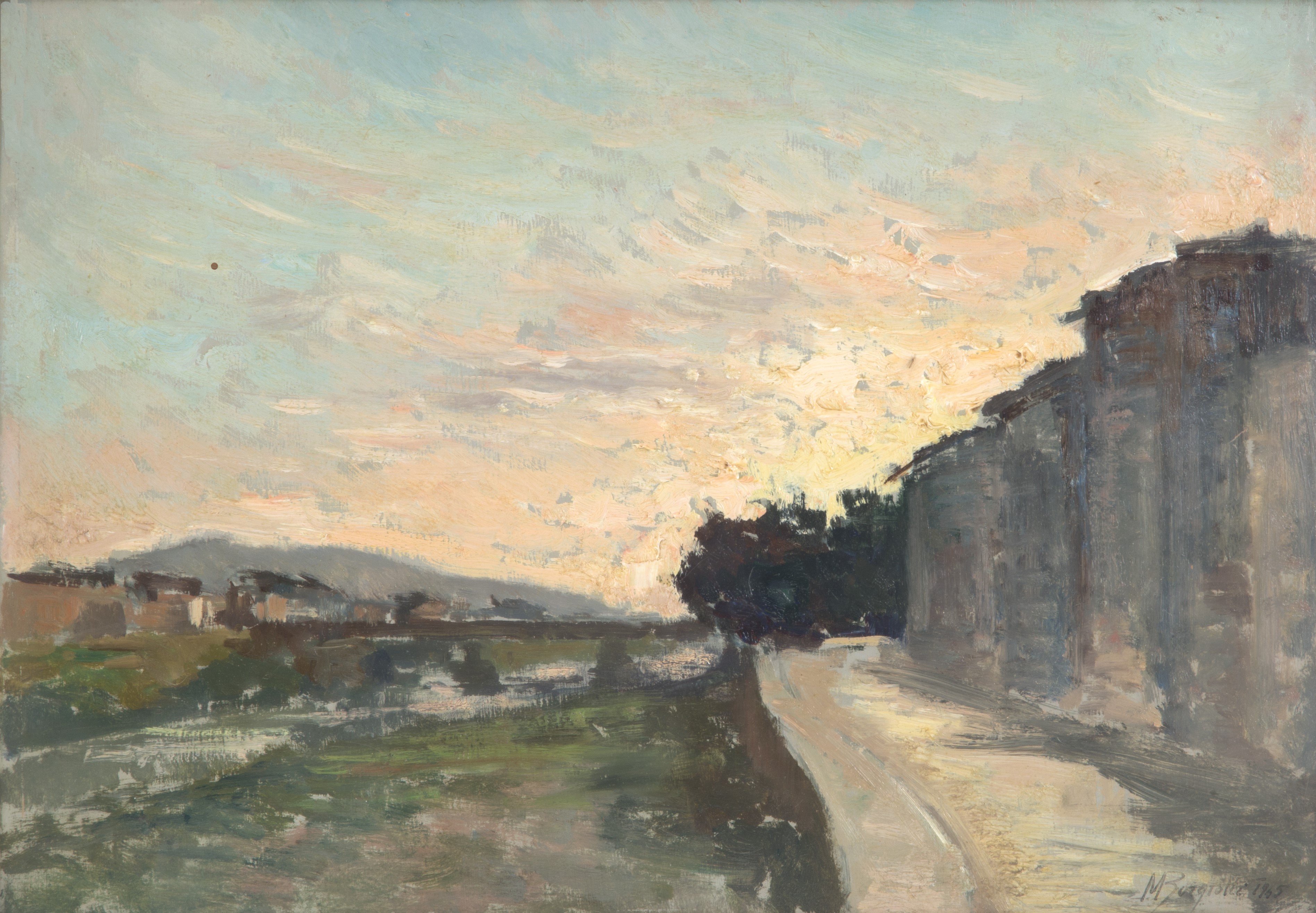 Mario Borgiotti - Dipinto "tramonto sui Lungarni alle Cascine"