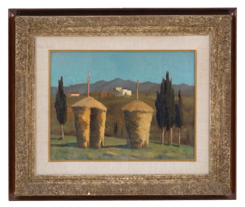 Mario Borgiotti - Dipinto "cipressi e Pagliai"
