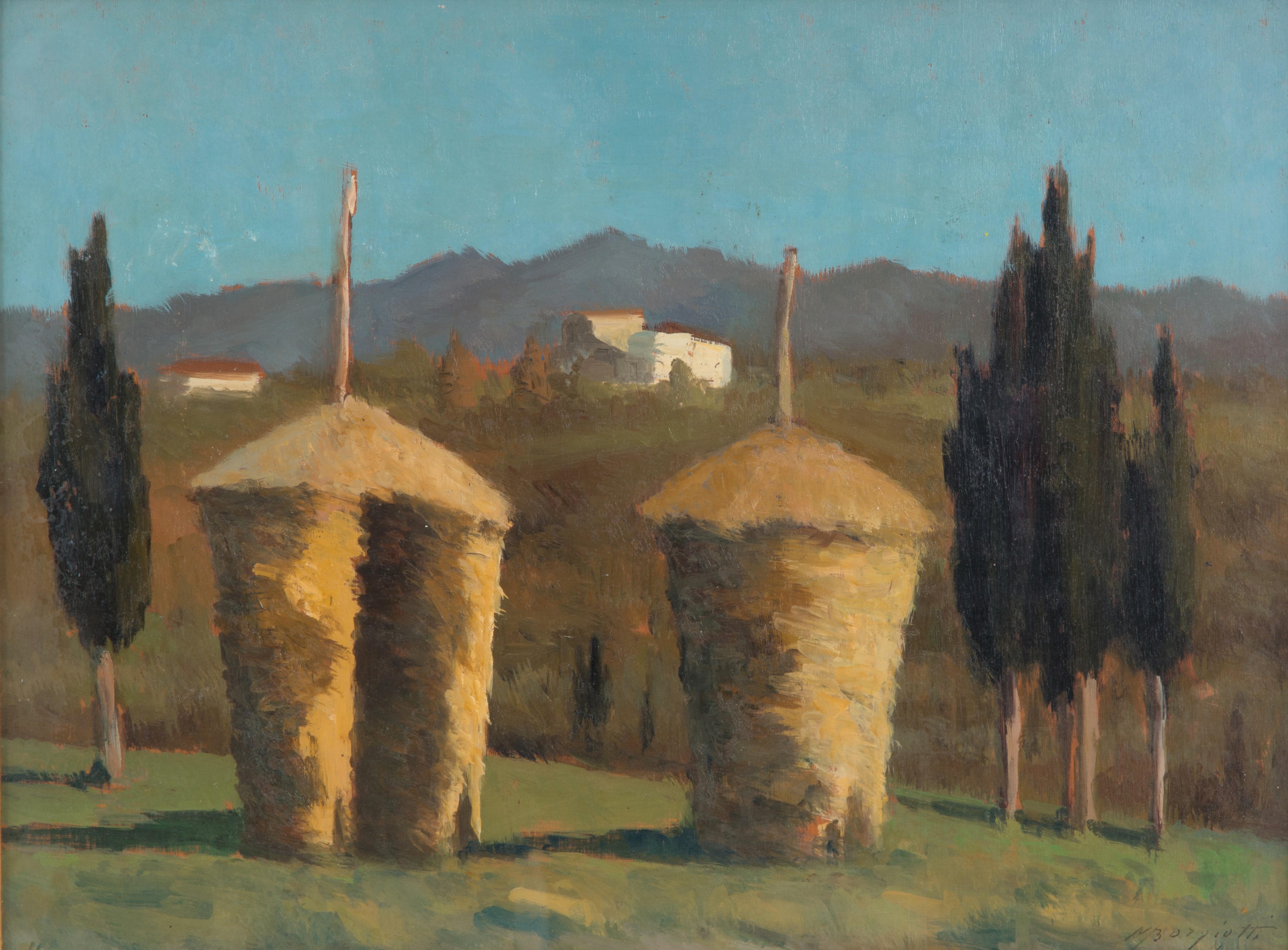 Mario Borgiotti - Dipinto "cipressi e Pagliai"