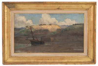 Dipinto "laguna con Barca"