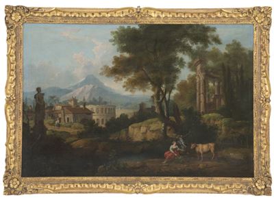 Dipinto "veduta di Verona con Personaggi"