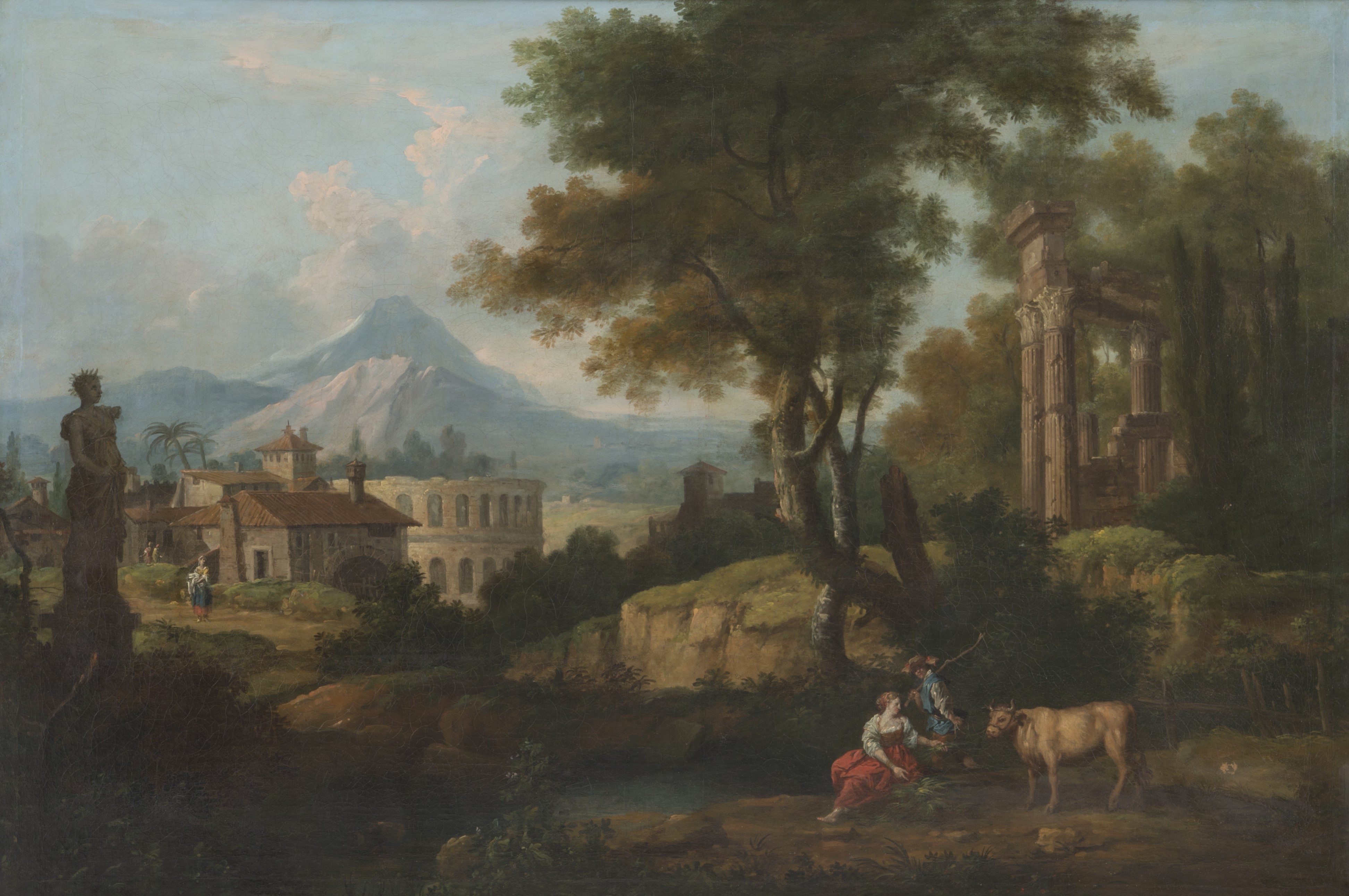 Domenico Pecchio - Dipinto "veduta di Verona con Personaggi"