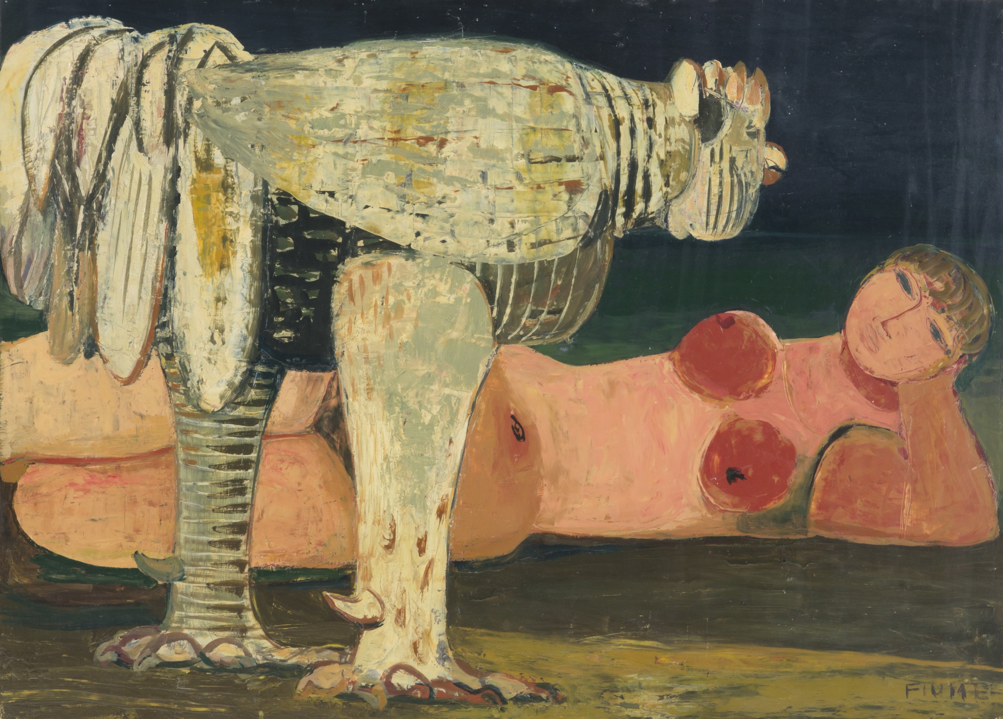 Salvatore Fiume - Dipinto ''gallo e Donna''