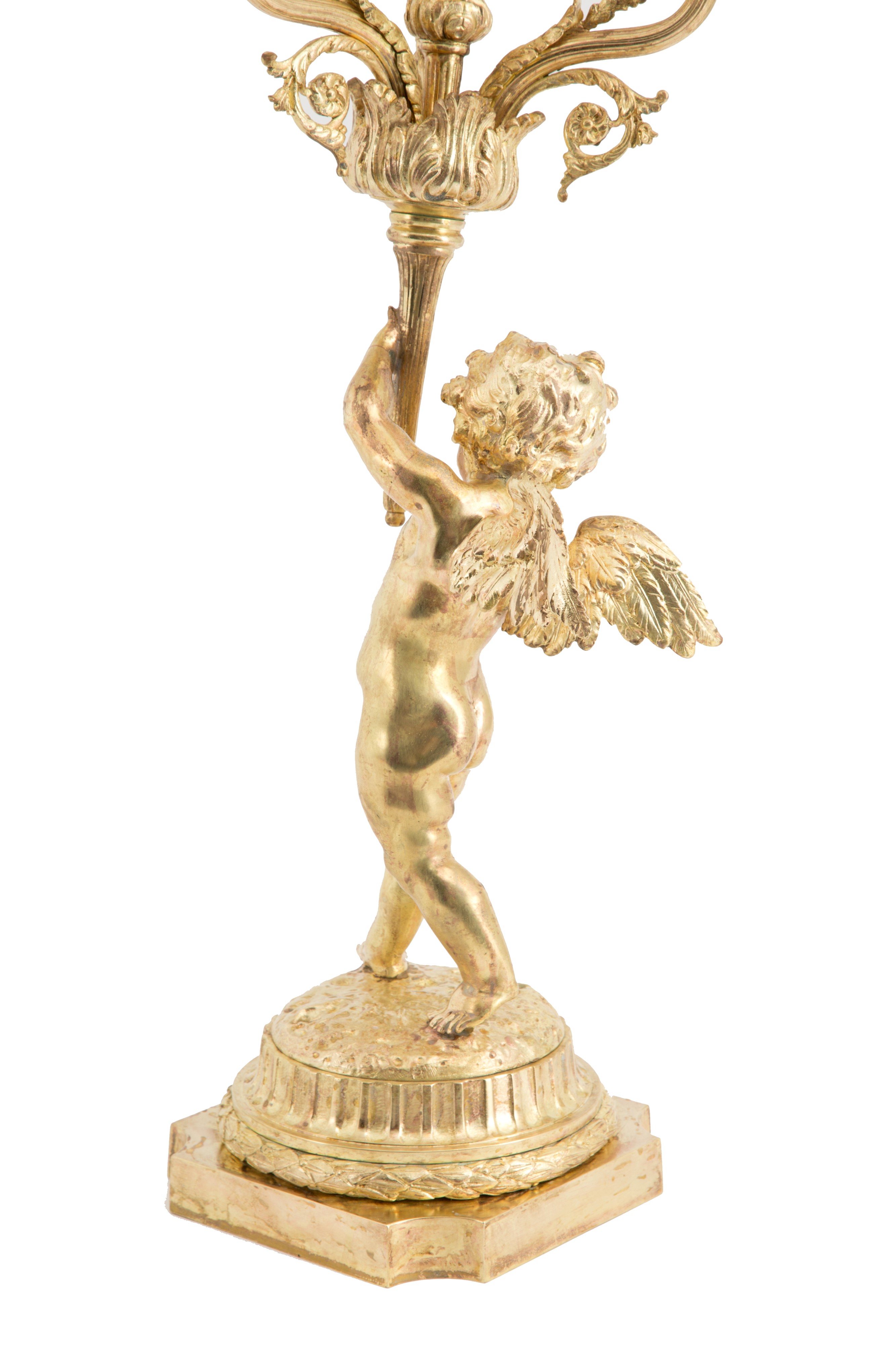 Candelabro con putto in bronzo dorato