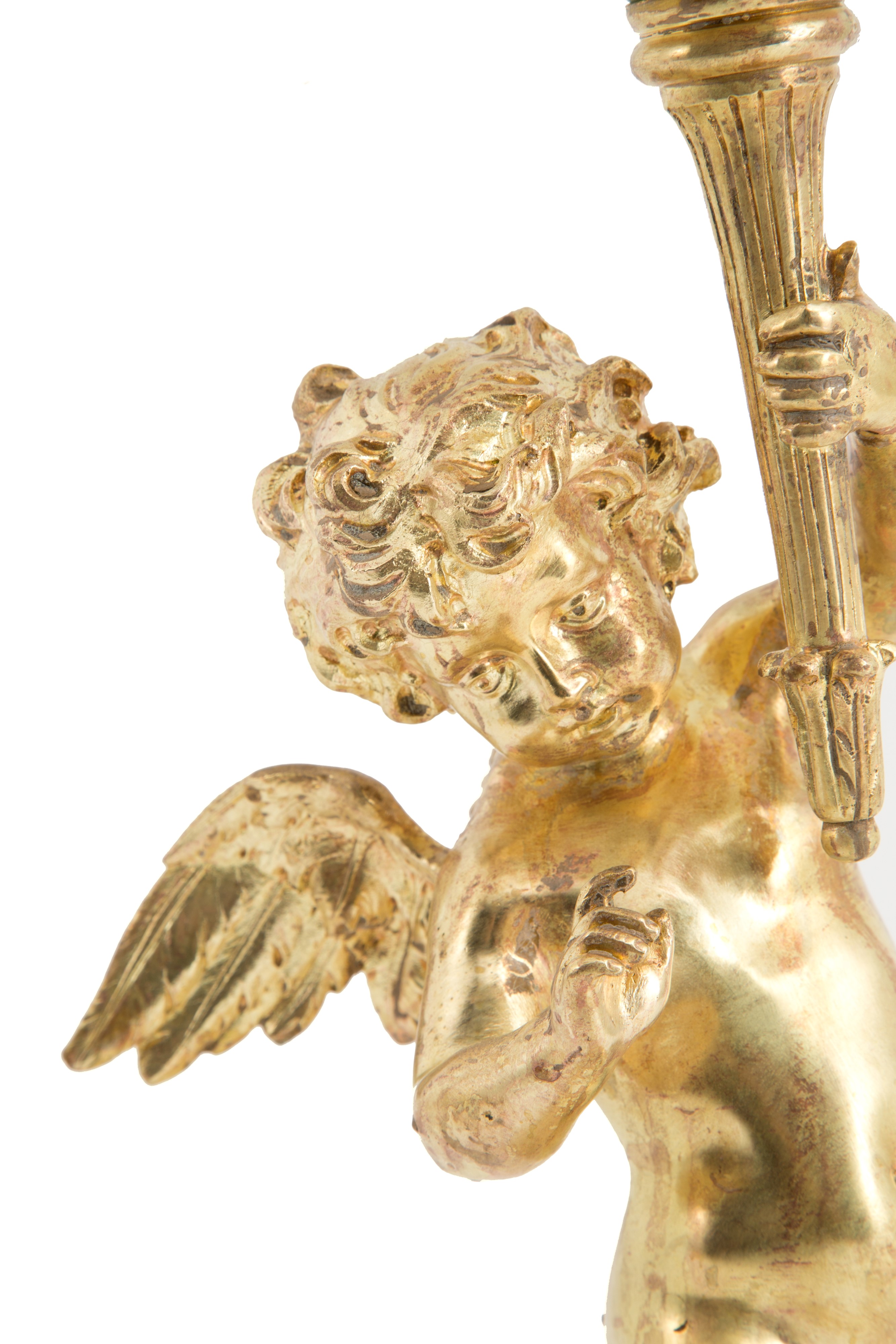 Candelabro con putto in bronzo dorato