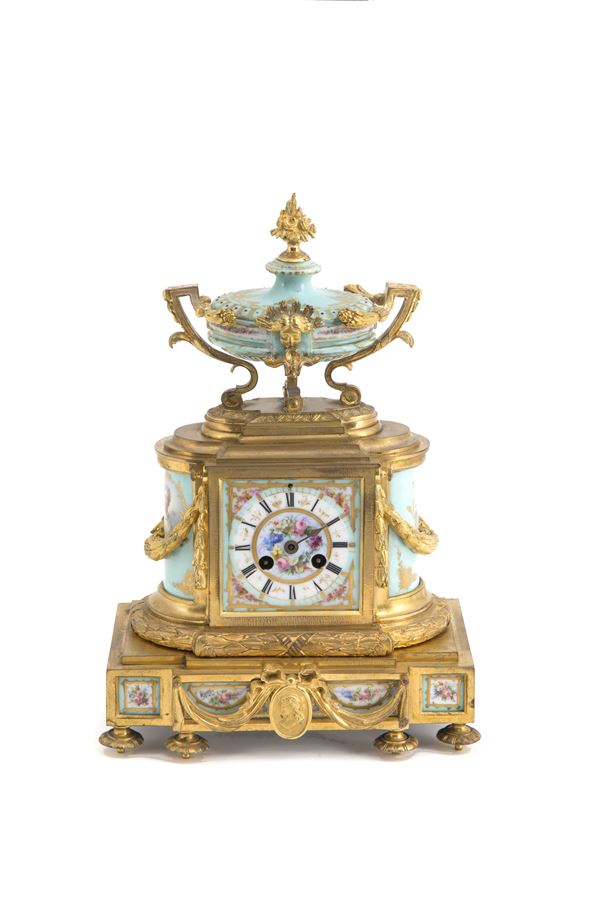 Table clock with Sevres porcelain plaque